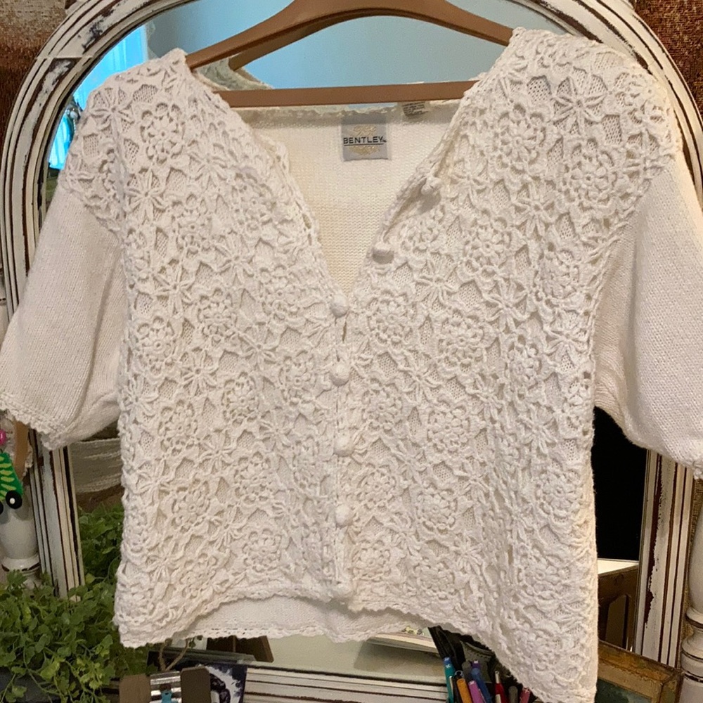 Vintage TR Bentley crocheted button down sweater